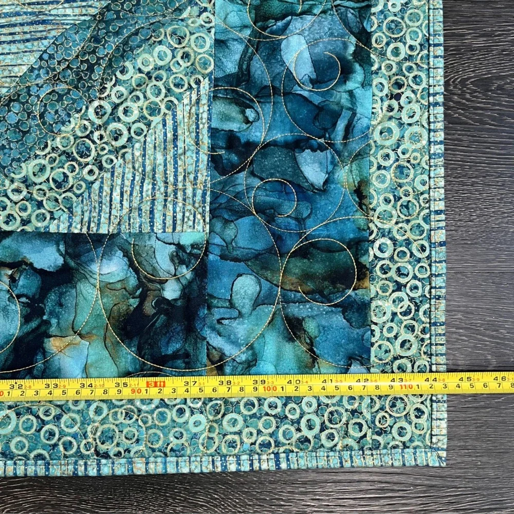 Handcrafted NEW Geometric Quilted Throw Blanket 60x44 Batik Ocean Celestial Art